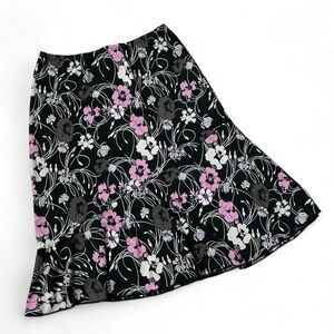 BCBG‎ Paris Black Floral Print Midi Skirt Women's Medium Gothic Fairycore